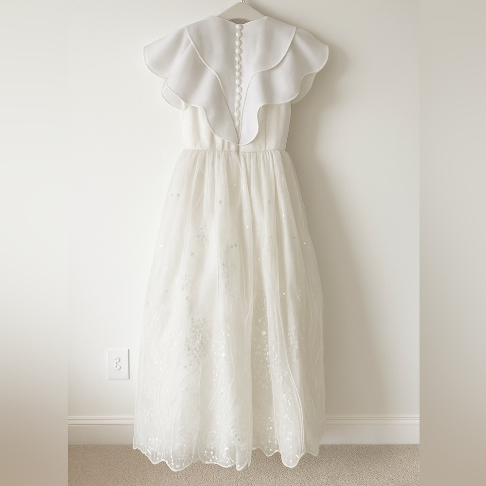 Vintage Ivory & White Formal Ethereal Scalloped Layered Capelet Dreamy Gown S